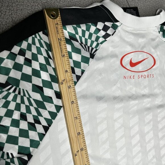 Nike Shirt Womens Medium Green Black Checkered Loose Fit Cropped Long Sleeve - Picture 13 of 14